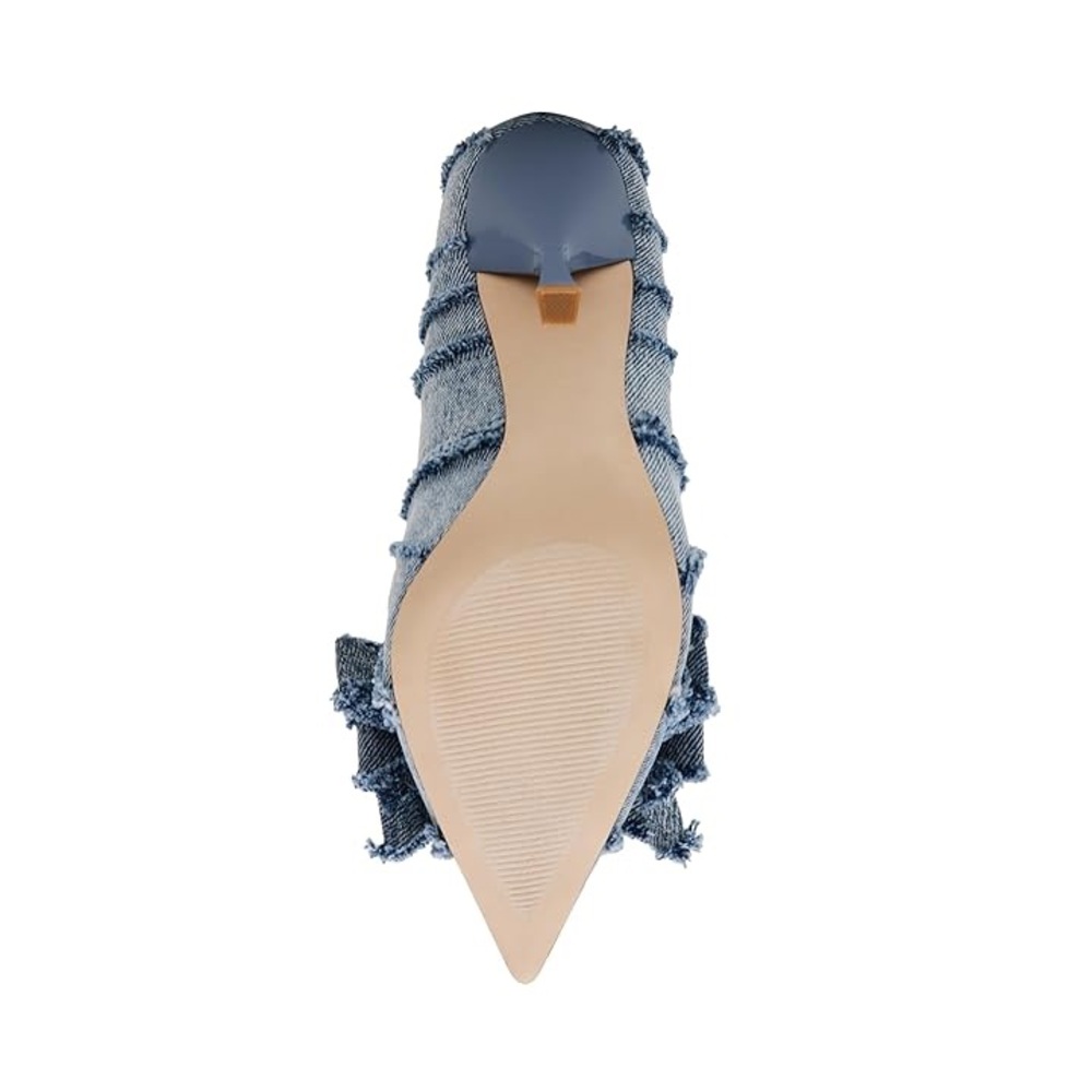 Steve Madden Denim Frayed Heels with Pearl Accent - Picture 3 of 4